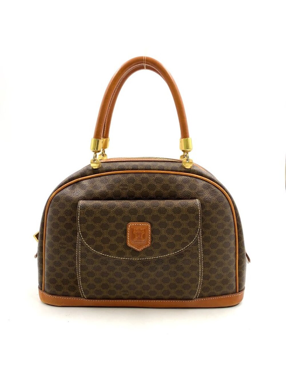 Celine Macadam Leather Canvas Brown Handbag Gold